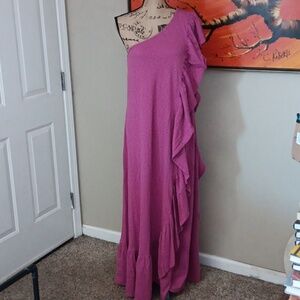 Free People Beach Elisa One Shoulder Maxi Dress In Raspberry Size Medium